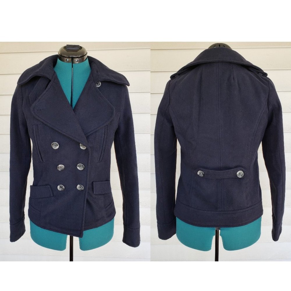Beverly Hills Polo Club Navy Double-Breasted Wool Pea Coat